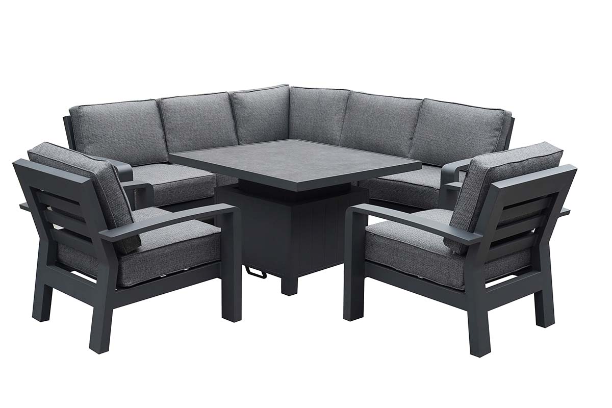 Aurora Square Casual Dining Set with Adjustable Table and Lounge Chairs