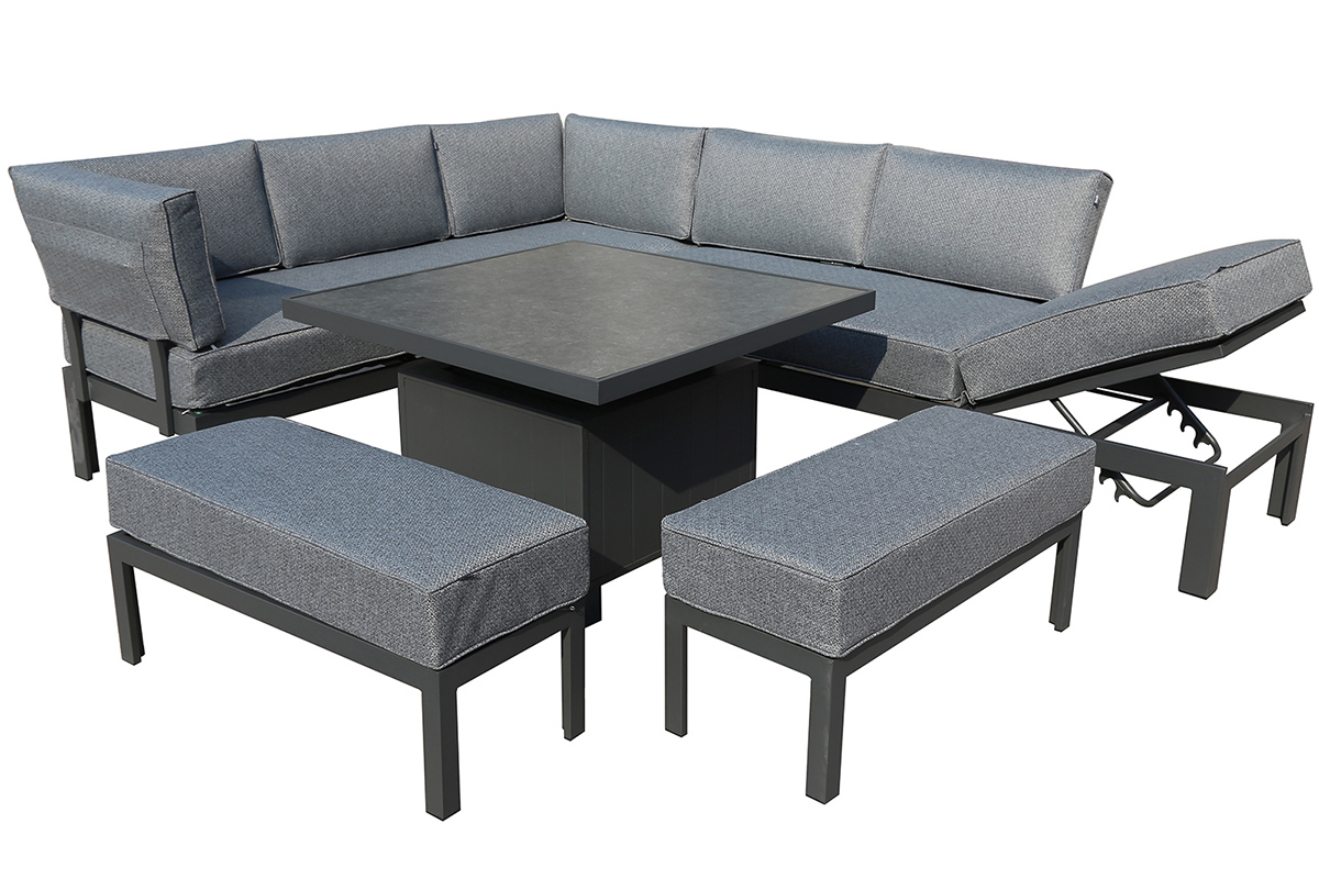 Aurora Comfort Corner Casual Dining Set with Integrated Lounger and Adjustable Table